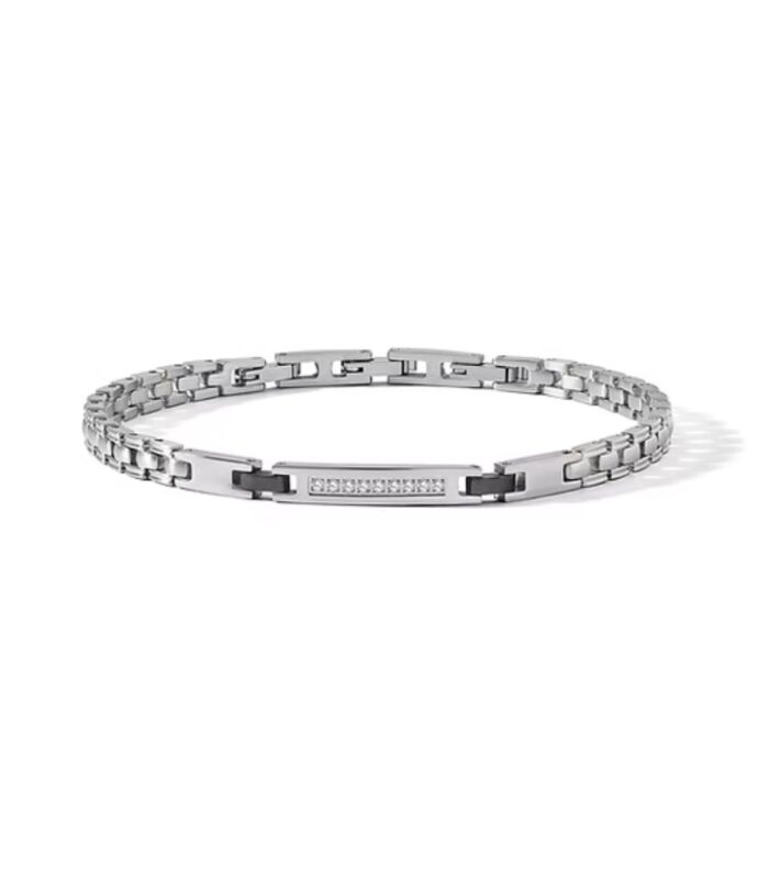 Bracciale in Acciaio, pvd nero con Diamanti bianchi